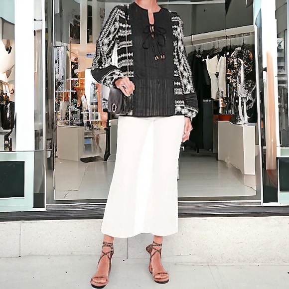 $325 Rachel Zoe Split Neck Embroidered Blouse 0 XXS XS Black + White Cotton NWT - Picture 6 of 14